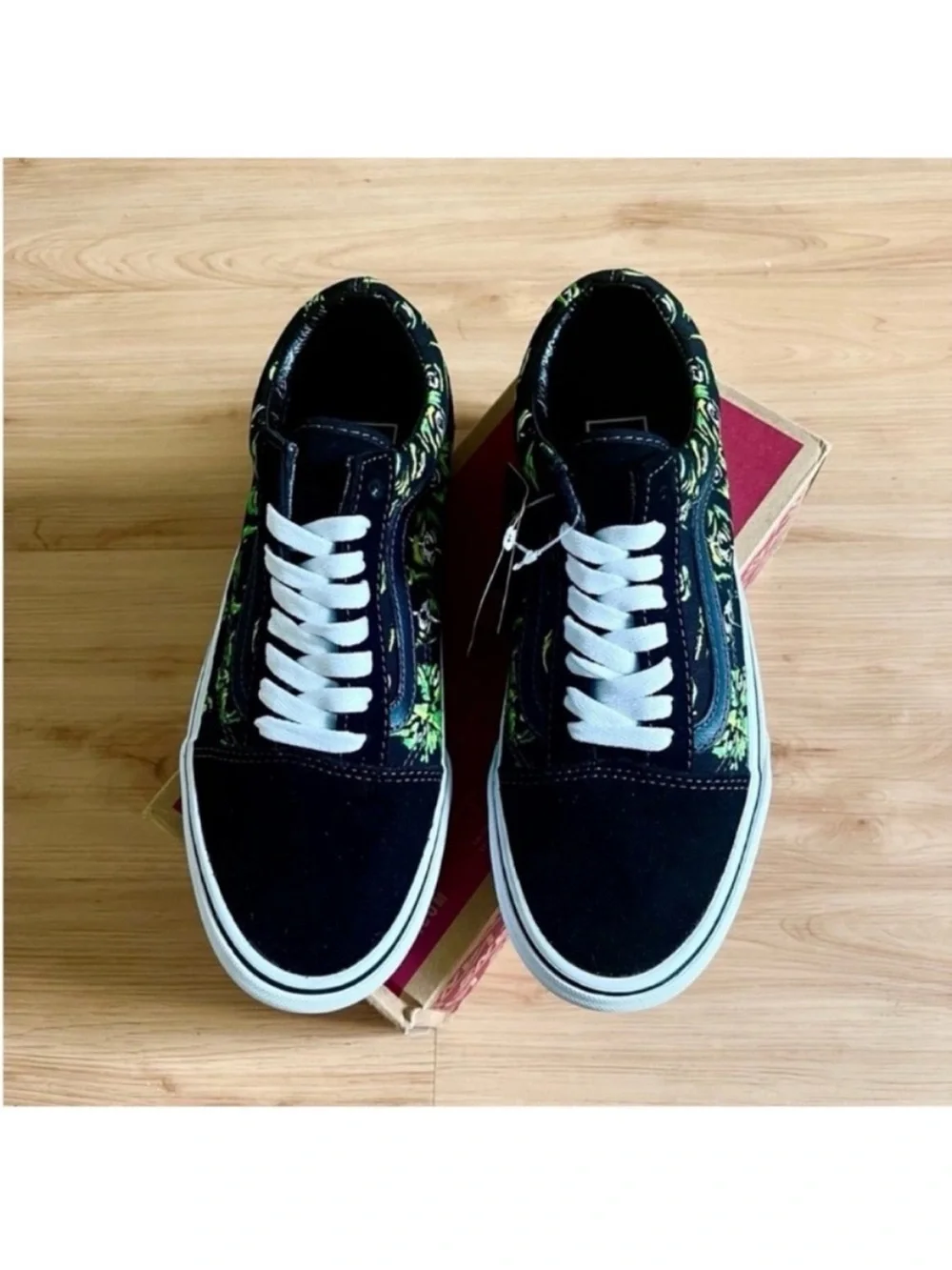 VANS Old Skool Low Top Black Green Canvas Suede Sneakers VNOA4BW2BML Women 8.0